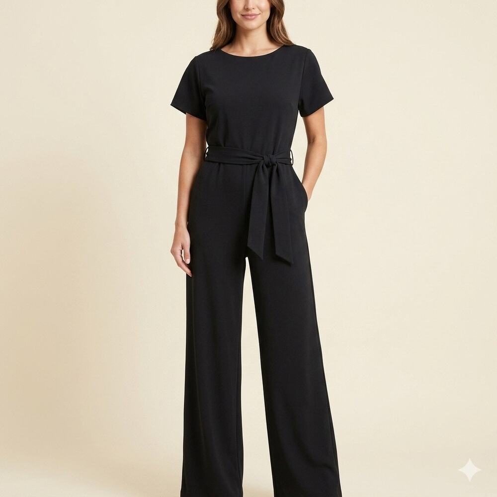 346-Unbranded Wide Leg Back-Zip Jumpsuit with Belt / PTP 23”